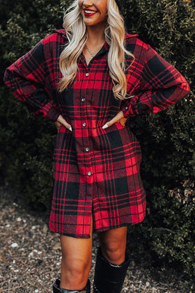 Flash A Smile Plaid Pocketed Flannel Tunic Dress