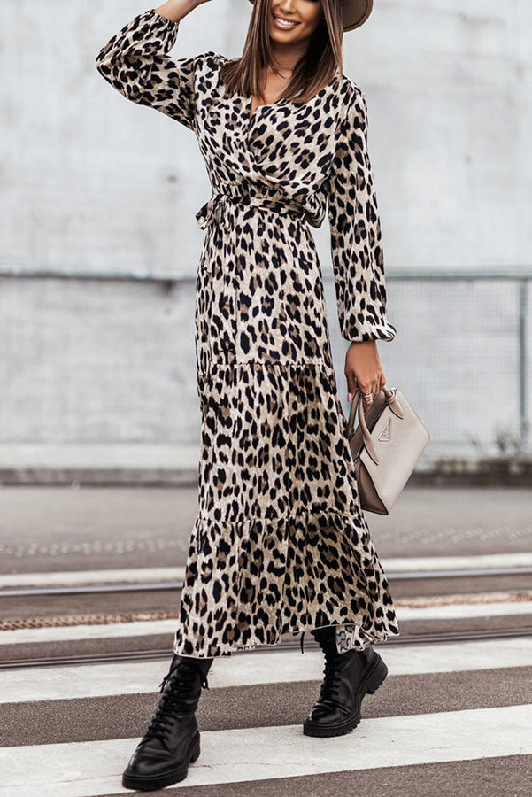 Most Wanted Leopard Print Long Sleeve Maxi Dress
