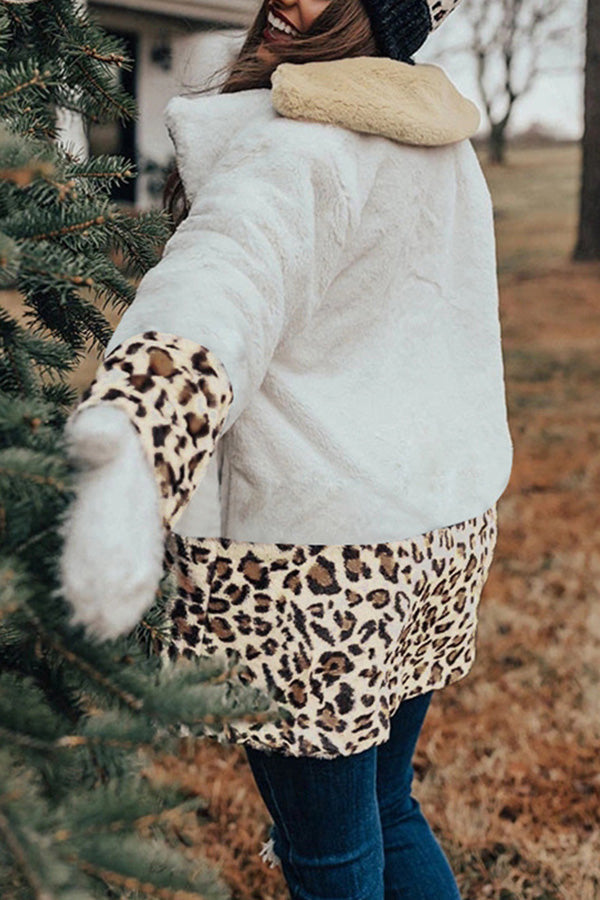 Winter Wonderland Pocket Leopard Plush Coat