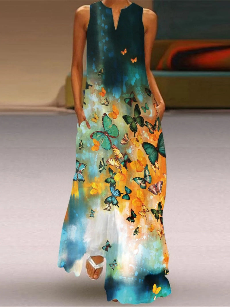 Casual Sleeveless V Neck Colorful Long Maxi Dress