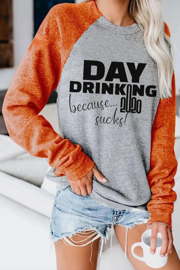 T-shirt Manches Raglan Imprimé Lettre Day Drinking Because 2020 Sucks