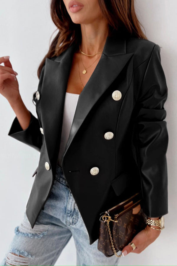 Novakiki The Gibby Double Breasted Faux Leather Blazer