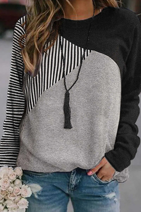 Simple Style Striped Patchwork Sweatshirts