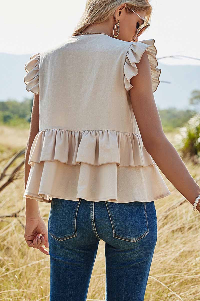 Chemise Décontractée Une Rangée Couleur Pure Top Col V