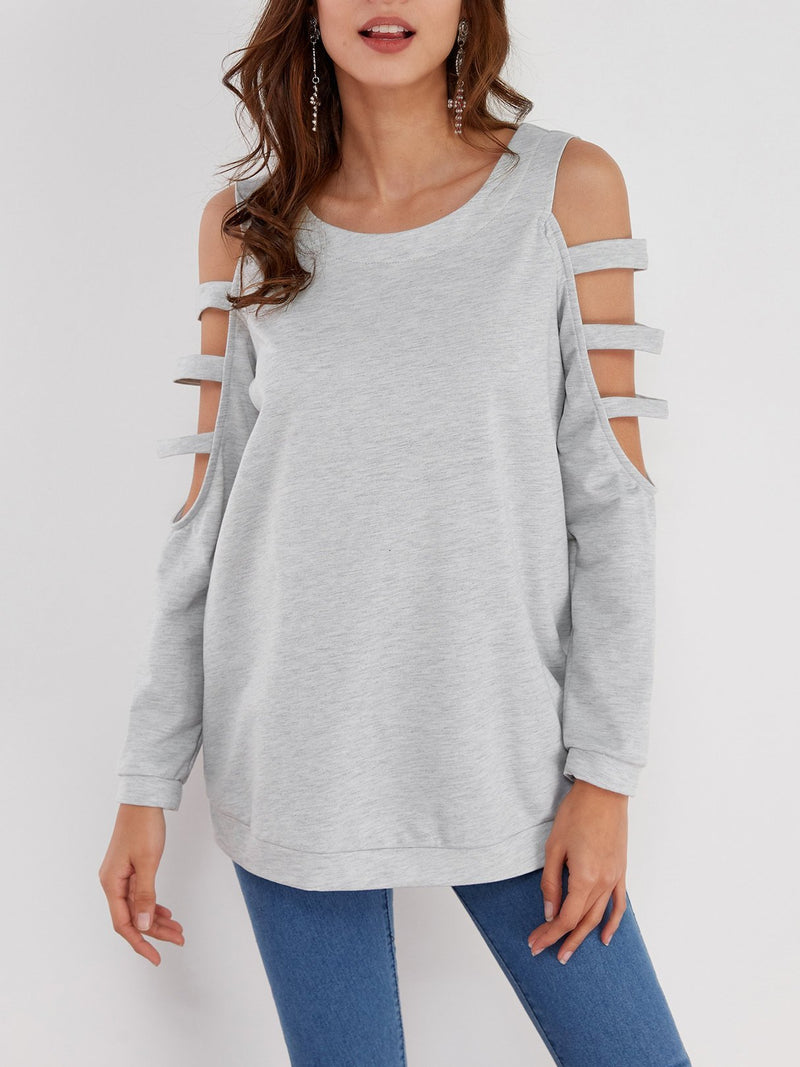 Cold Shoulder Slouchy Strappy Cut-outs T-shirt - CA Mode