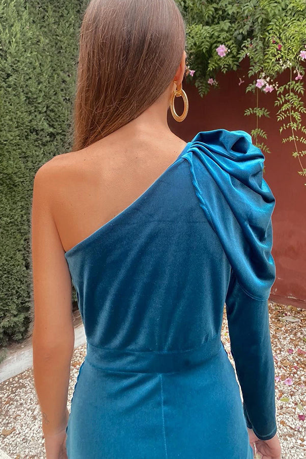 Cheers To The Night One Shoulder Velvet Midi Dress