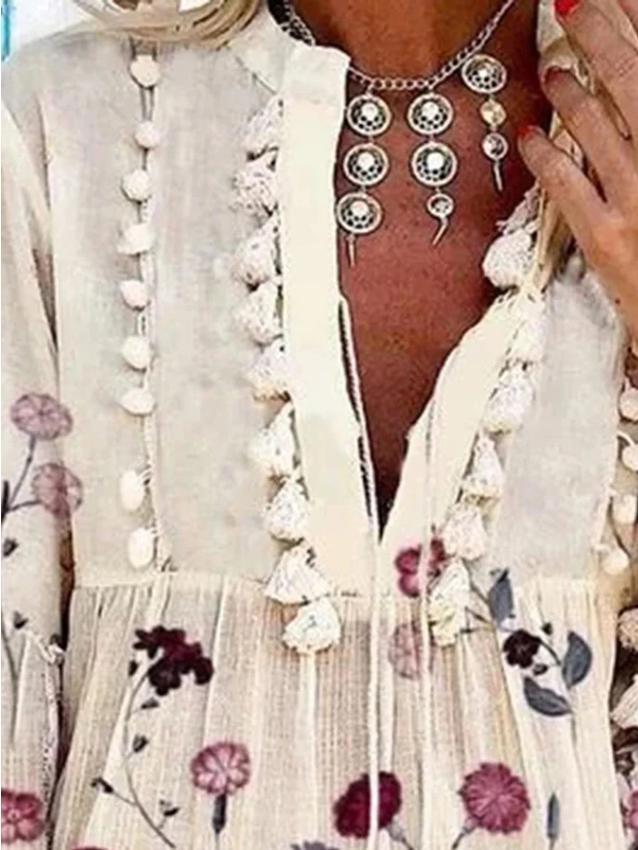 Robe Plissée Floral Col V Style Vacances Romantiques