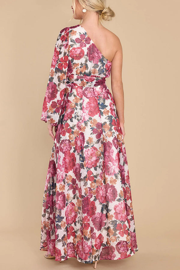 Modern Fairytale Multi Floral One Shoulder Maxi Dress