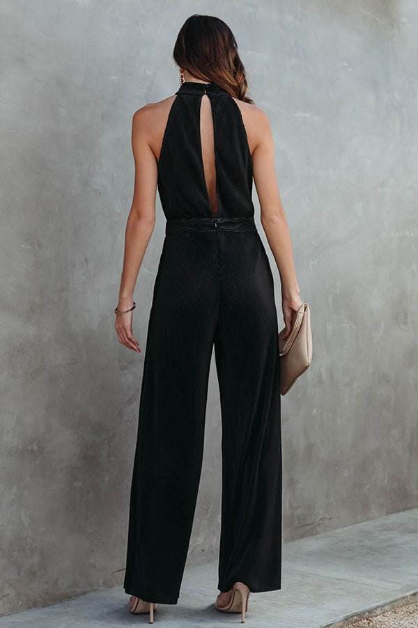 Iconic Lady Pocketed Plisse Wide Leg Jumpsuit