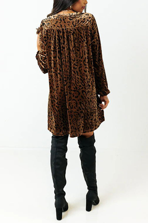 Novakiki Changing Seasons Fashion Leopard Velvet Dress