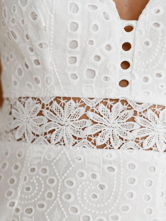 White High-waisted Lace Mini Dress
