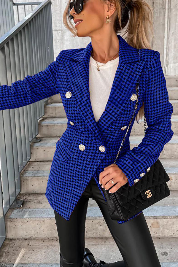 Out In NYC Double Breasted Houndstooth Blazer