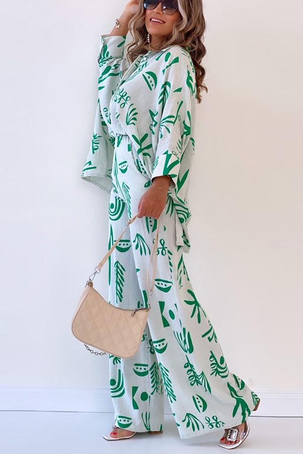 Talk Sweetly Printed Vacation Straight Pants Suit