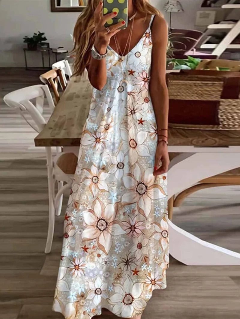 Loose Casual Print Straps Summer Beach Dress