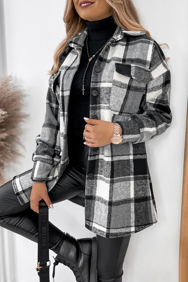 Keep You Warm Pocketed Plaid Jacket