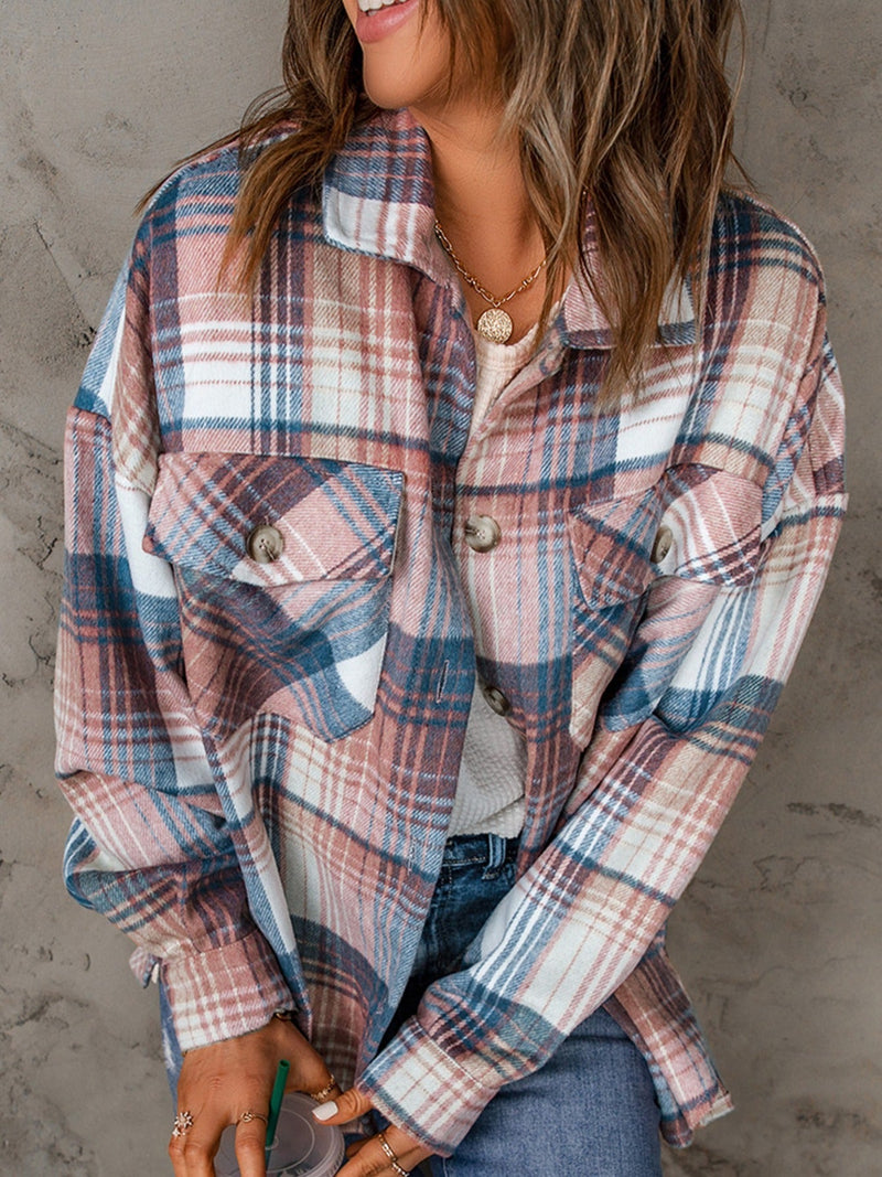 Casual Long Sleeve Button Plaid Blouse Shirt