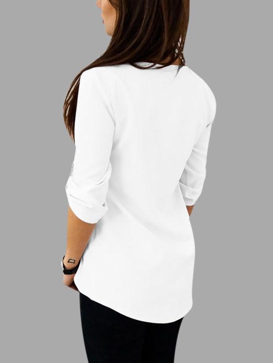 Zip Design V-neck Long Sleeves T-shirts