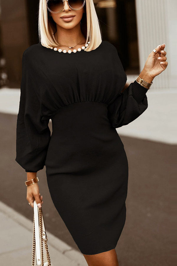 Mariah Knit Dolman Sleeves Ribbed Midi Dress