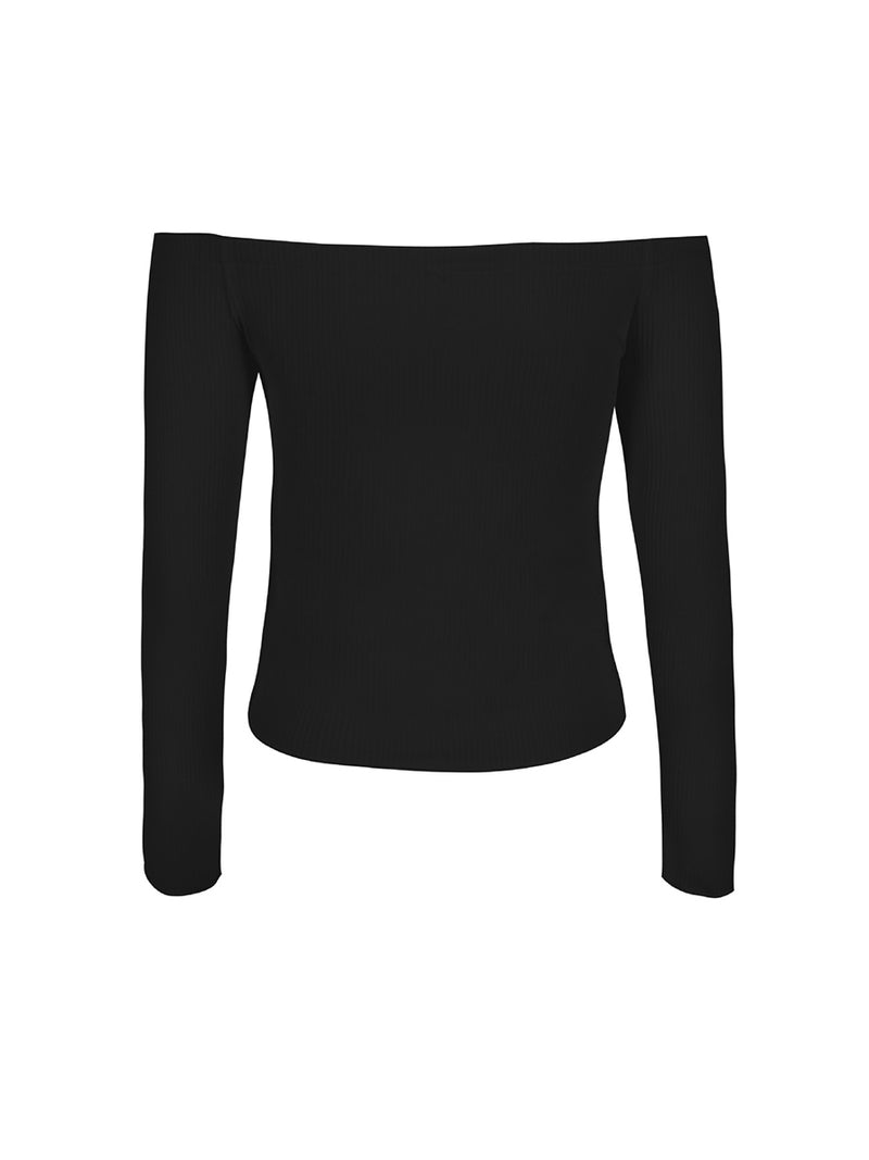 Chemise Slim Noir avec Boutons Epaules Dénudées - CA Mode