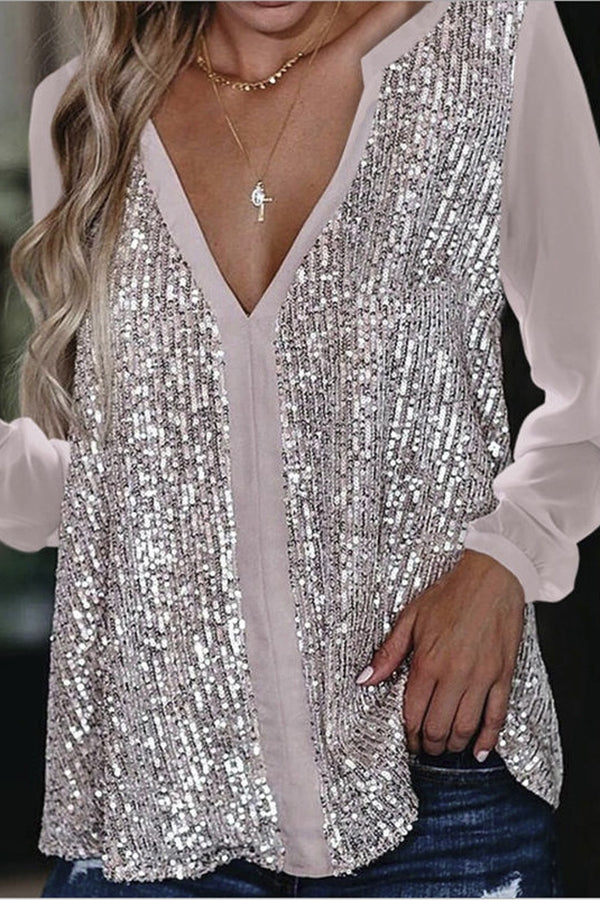 Beautiful Surprise Sequin Contrast Loose Blouse