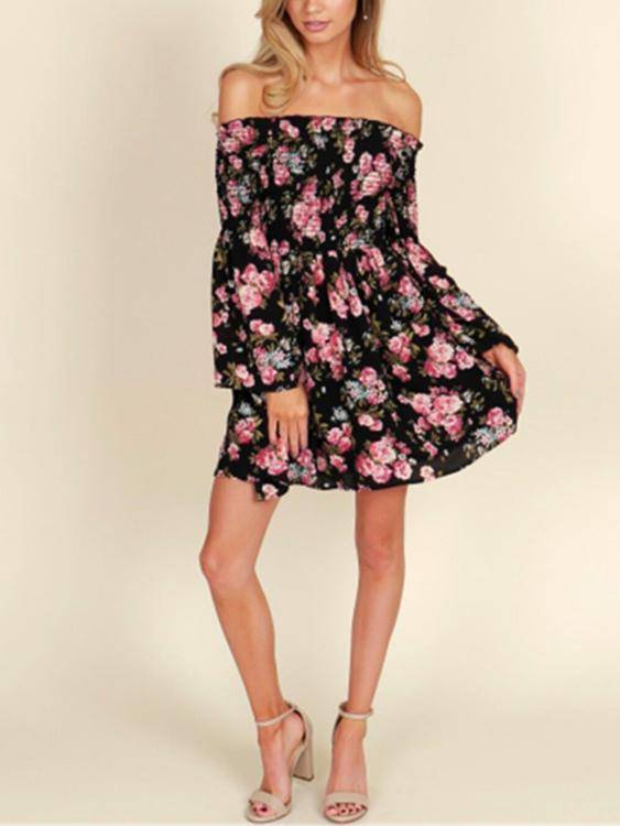 Mini-robe à Imprimé Floral à Epaules Dénudées