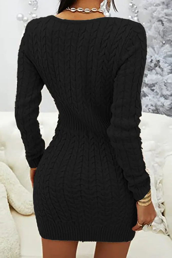 All Fall Things Cable Zipper Neck Knit Sweater Dress