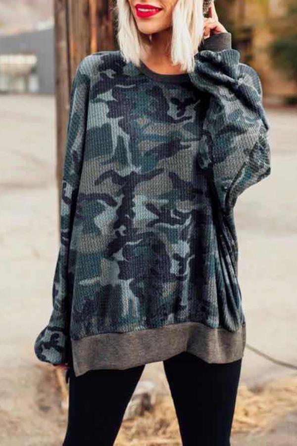 Sweatshirt Décontracté Col Rond Camouflage