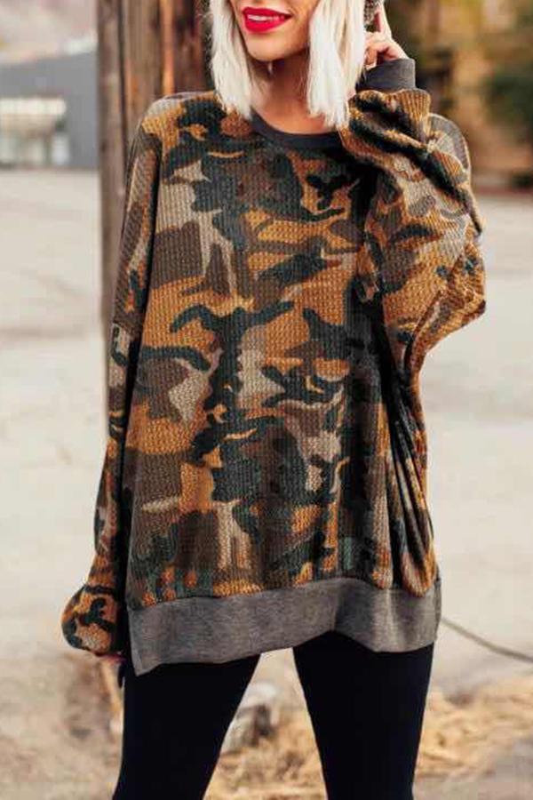 Sweatshirt Décontracté Col Rond Camouflage