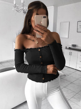 Chemise Slim Noir avec Boutons Epaules Dénudées - CA Mode
