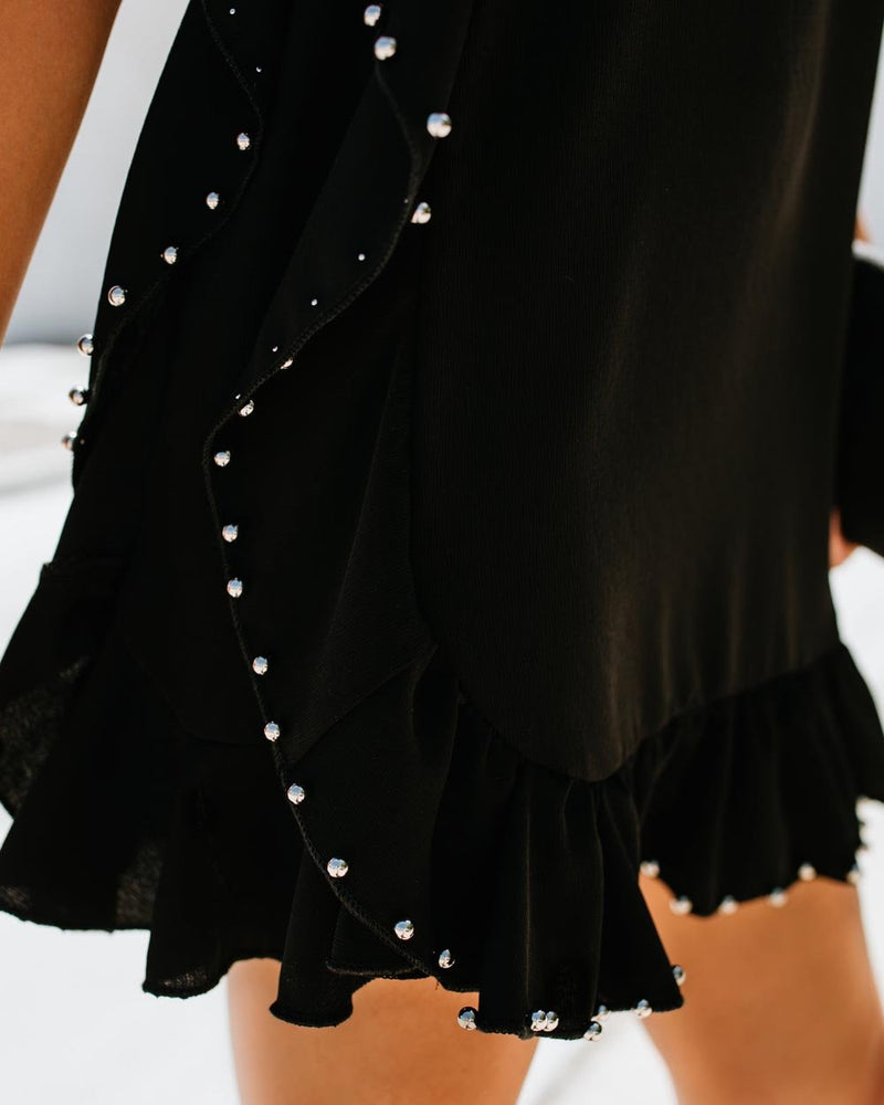 Mini-robe à Volants sans Manches Noire