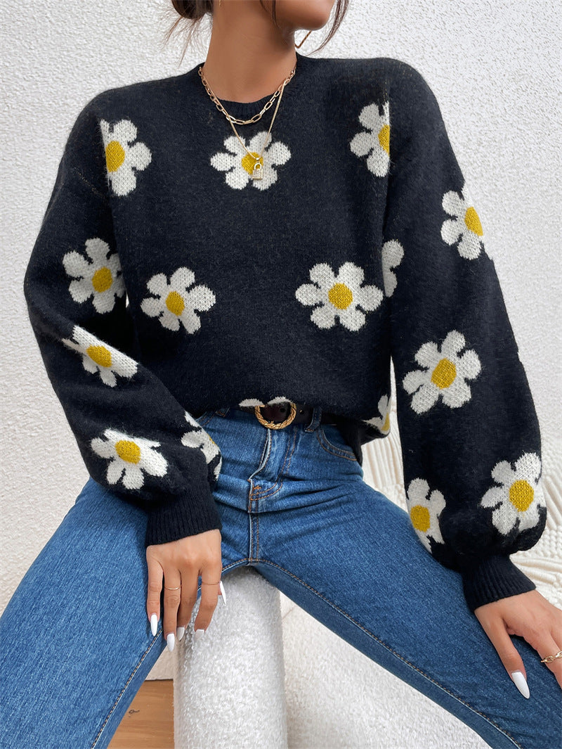 Sweatshirt Couleur Unie Col Rond Floral