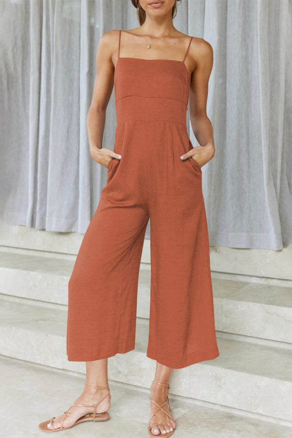 Solid Tie Backless Cropped Jumpsuits