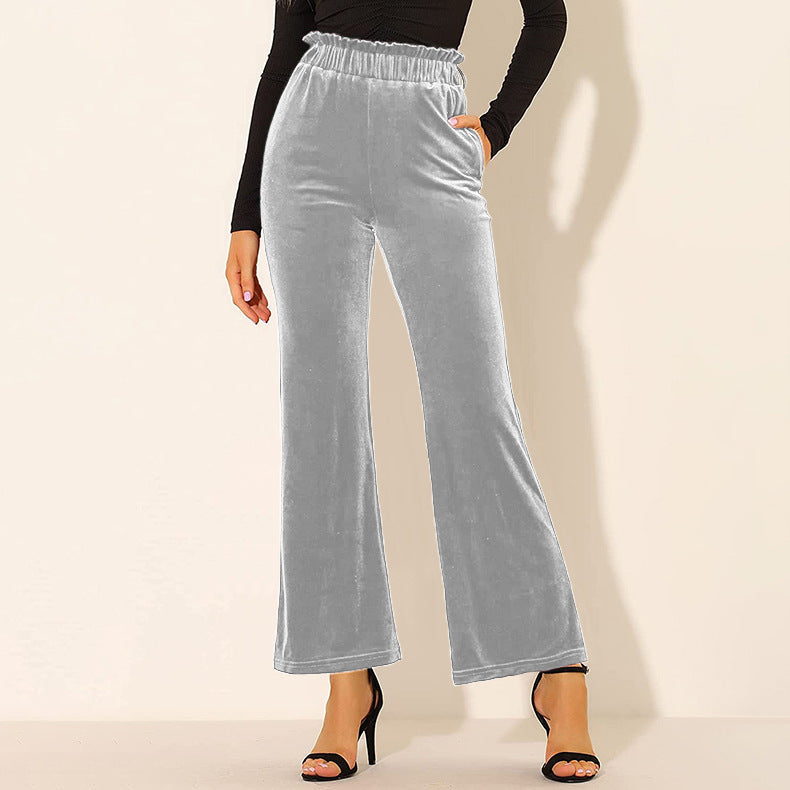 Pantalon Taille Élastique avec Poche Latérale Couleur Unie