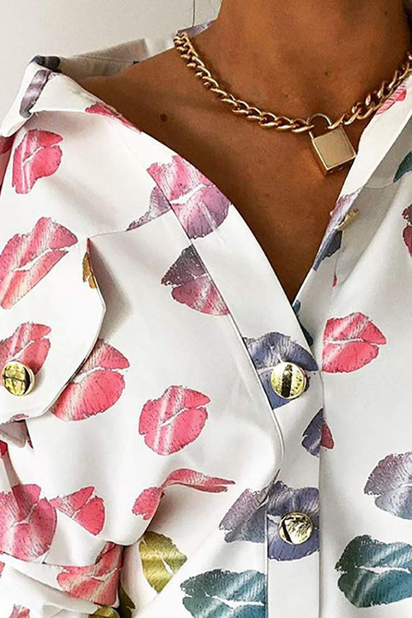 Colorful Lips Pockets Button Shirt