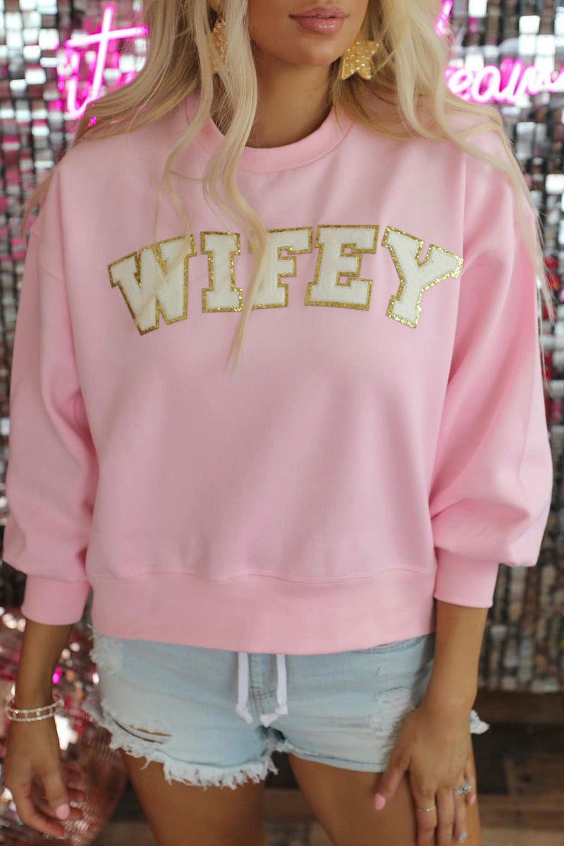Wifey Printed O-Neck Long Sleeve Sweatshirt