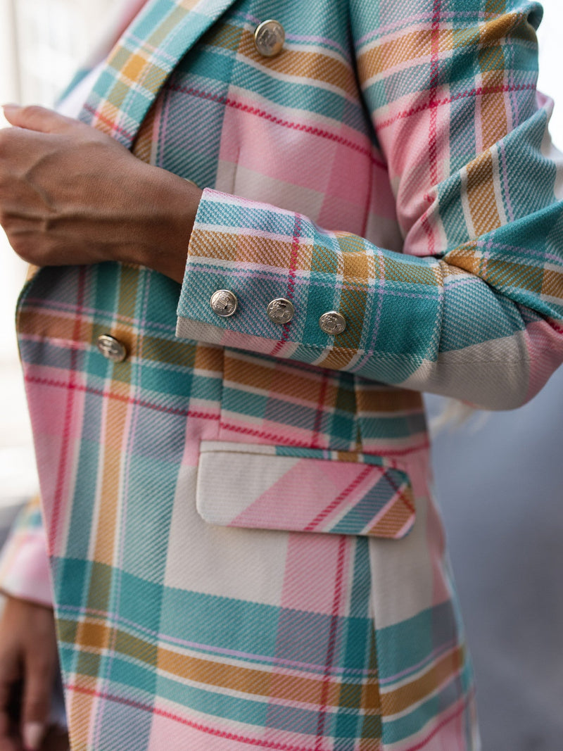 Veste à Carreaux à Double Boutonnage à Manches Longues et Col à Revers