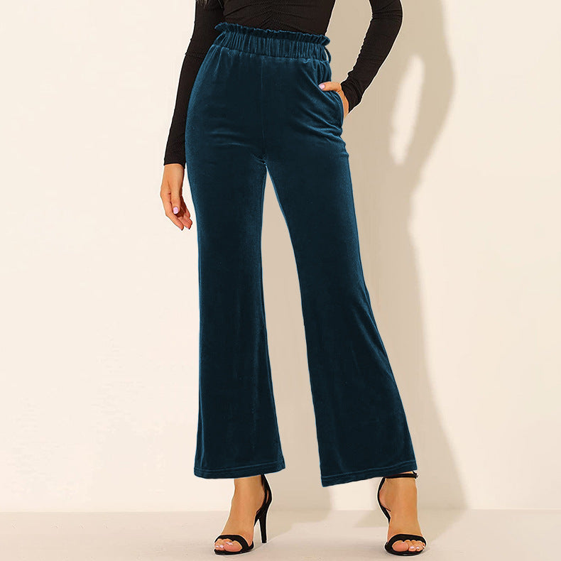 Pantalon Taille Élastique avec Poche Latérale Couleur Unie