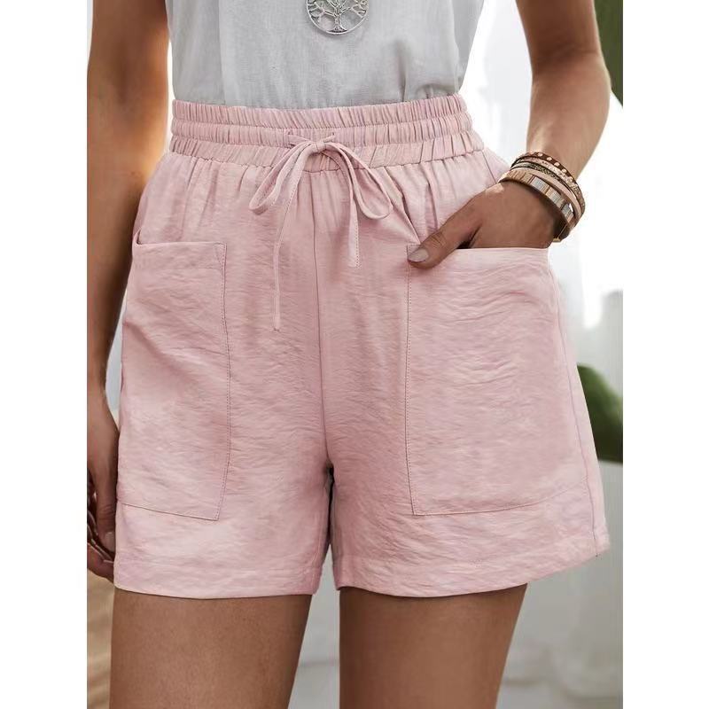 Short Couleur Unie Taille Haute Poche Cordon de Serrage