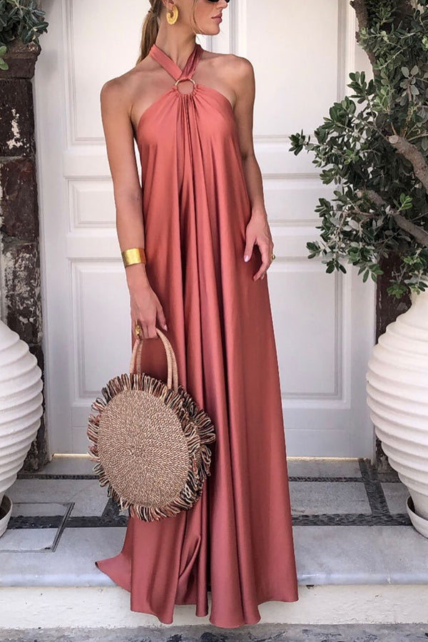 Ring Halter Neck Backless Maxi Dress