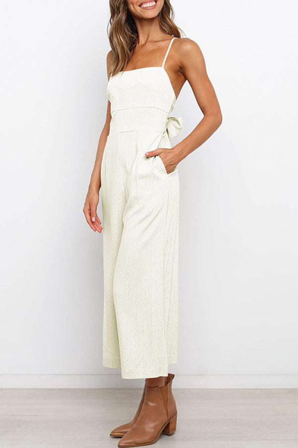 Solid Tie Backless Cropped Jumpsuits