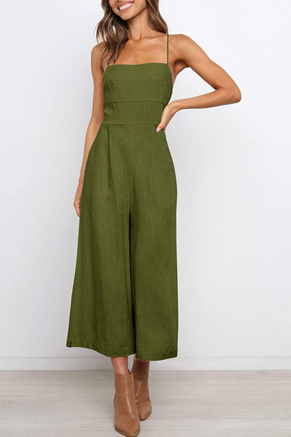 Solid Tie Backless Cropped Jumpsuits