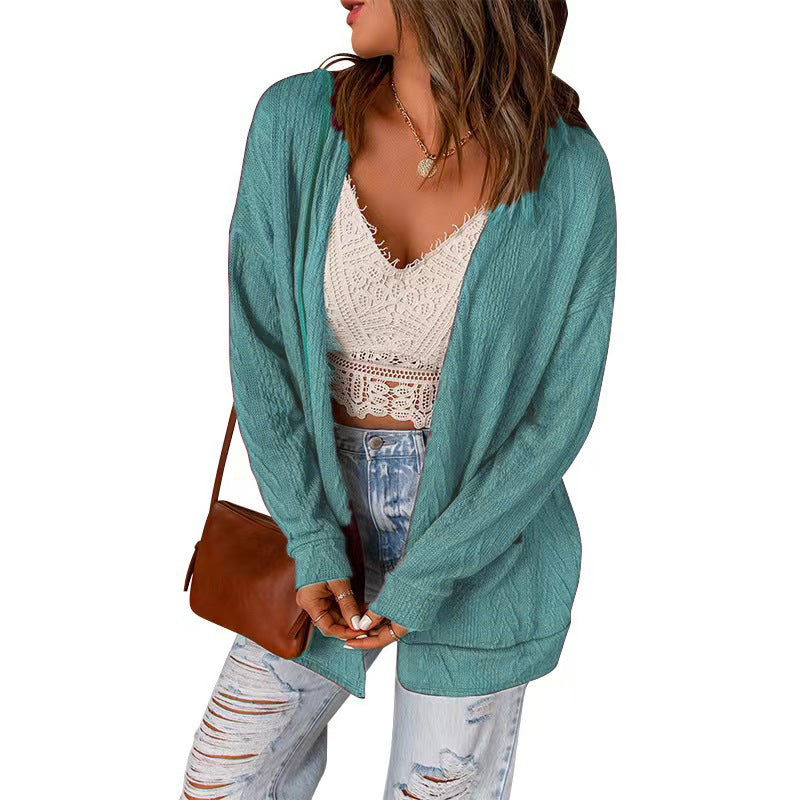 Open Front Long Sleeve Solid Color Cardigan