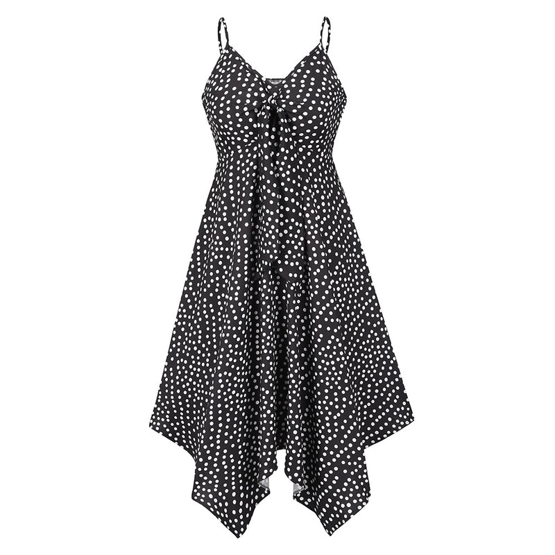 Robe Midi Sans Manches Col en V à Pois