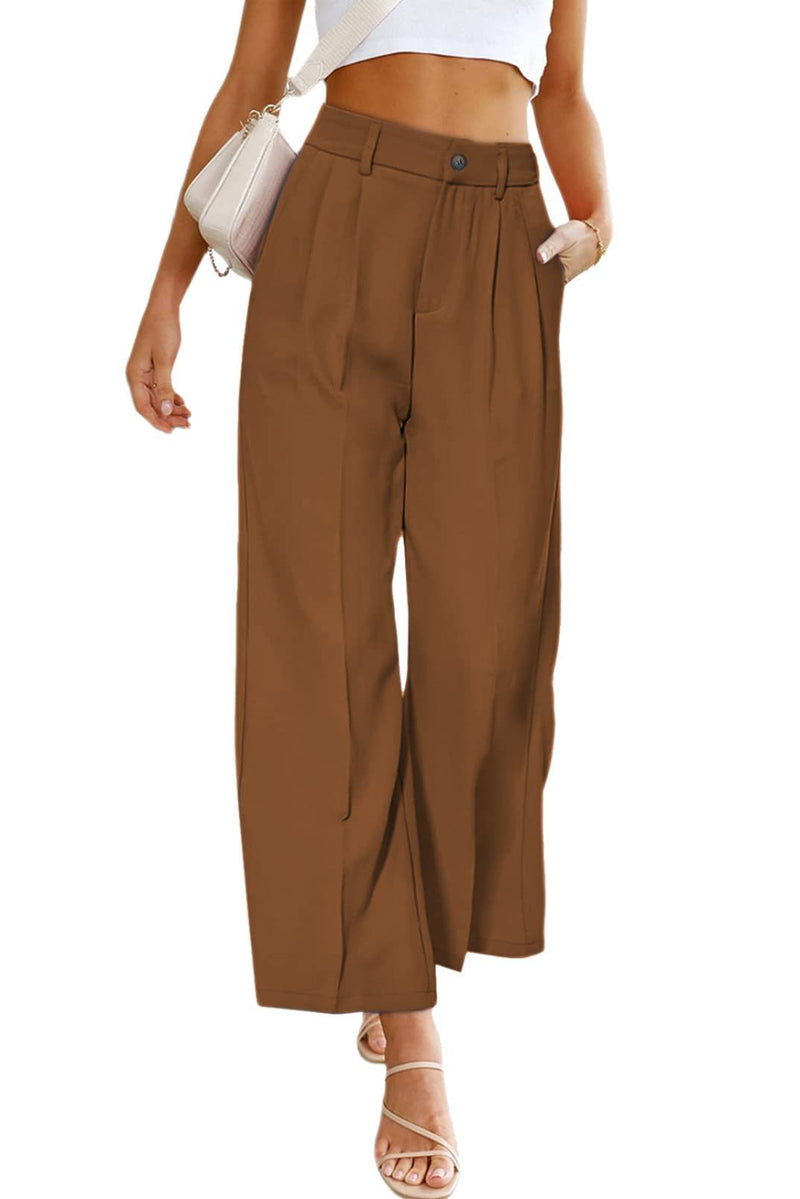 Fashion High Waist Loose Solid Color Pocketed Pant