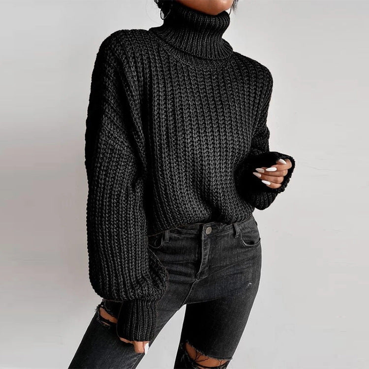 Loose Turtle Neck Knitted Long Sleeve Sweater