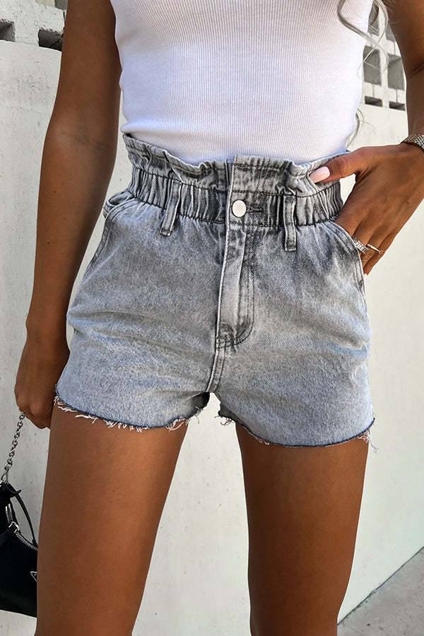 Sundays At The Market Cuffed Denim Paperbag Shorts