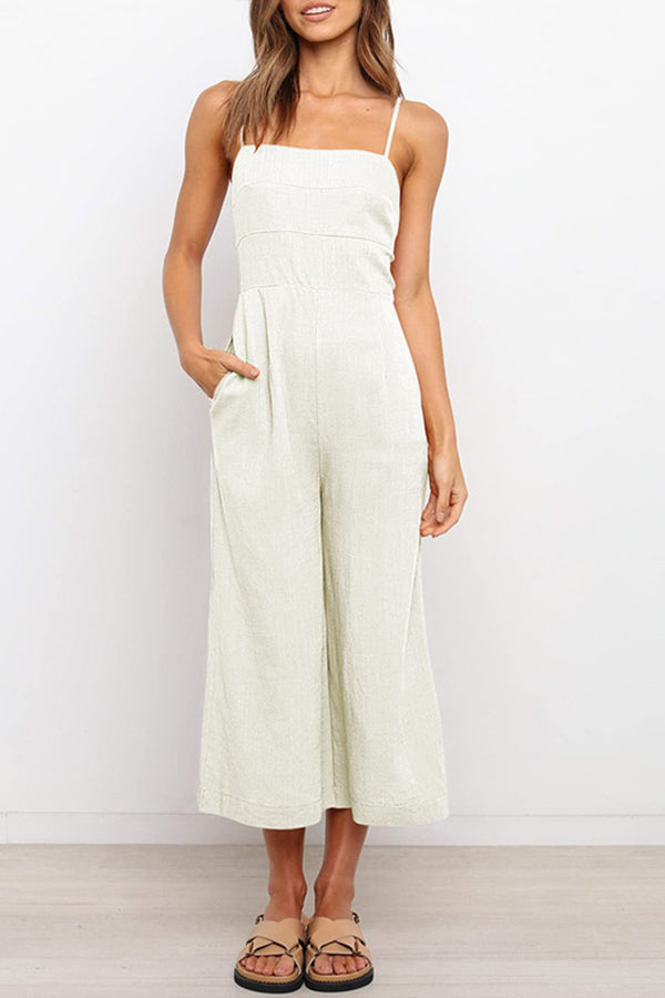 Solid Tie Backless Cropped Jumpsuits