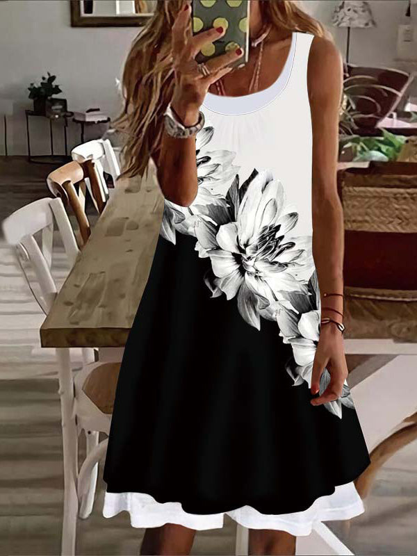 Women's Dresses Printed Fake Two Piece Sleeveless Dress