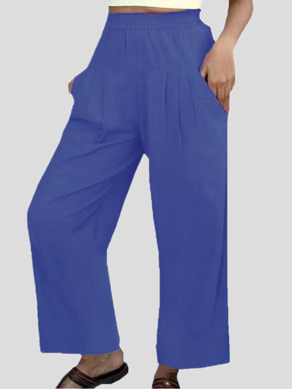 Pantalon Décontracté Uni Taille Haute Jambe Large