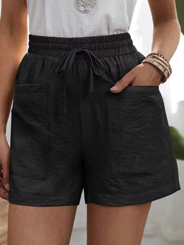 Women's Shorts Casual Solid Pocket High Waist Wide Leg Shorts